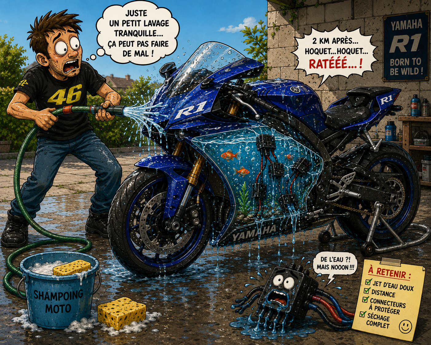 Laver sa moto : le jour où j&rsquo;ai transformé ma R1 en aquarium (et où elle me l&rsquo;a fait payer)