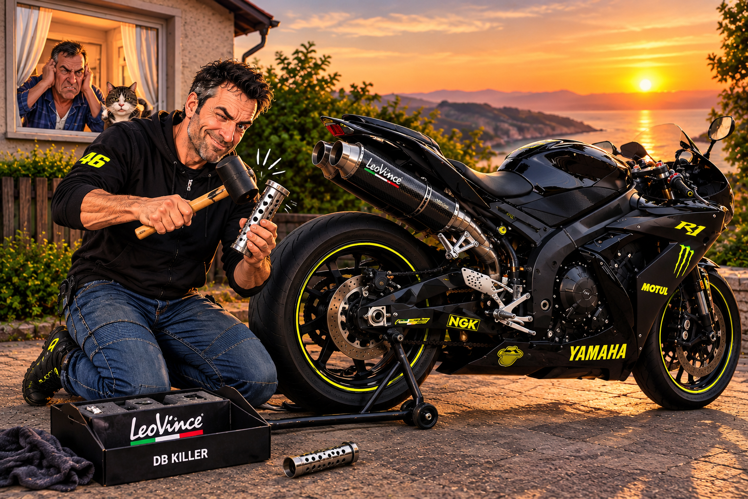 Leovince SBK carbone et chicanes DB Killers : le bruit, la loi et le maillet